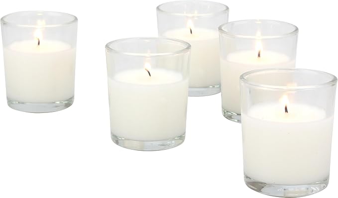 Stonebriar 12 Hour Long Burning Unscented Wax Filled Votive Holders, 24 Pack, White