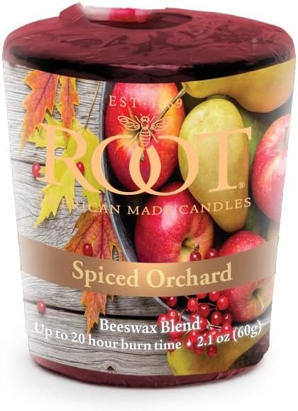 Root Candles Fall Scented Votive Candles Beeswax Blend Premium Handcrafted 20-Hour Votives, 18-Count, Spiced Orchard