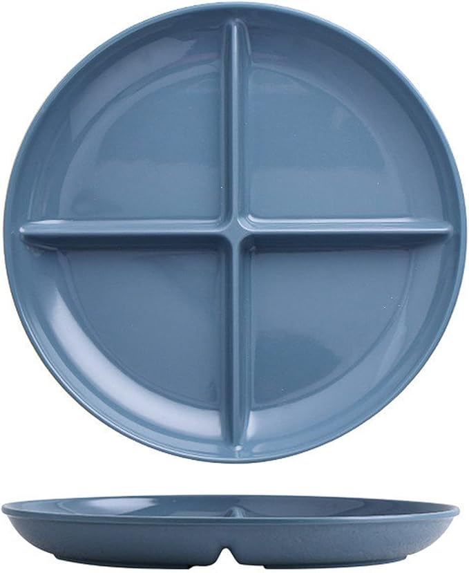 Grey Divided Plates Home Portion Control Plate Food Grade Snacks Divided Dinner Plate 4 Sections Fruit Plate for Women BPA Free - 1 Pack
