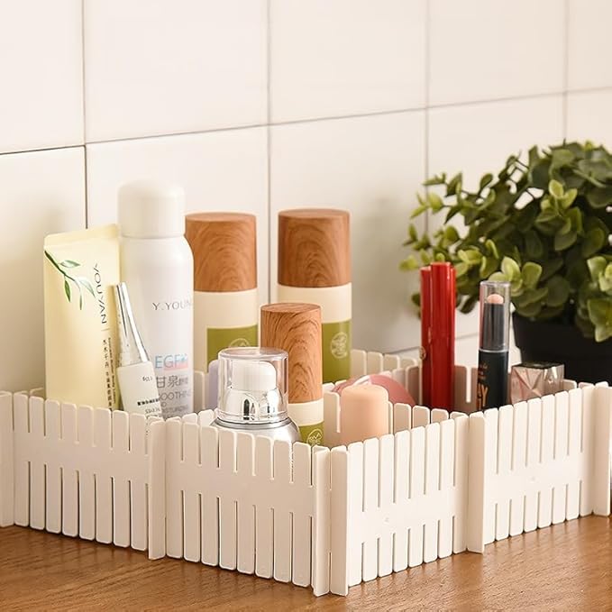 8 Pack Drawer Dividers, Adjustable Plastic Grid Separators for Socks, Underwear, Makeup, Cut-to-Fit DIY Drawer Organizer for Kitchen, Bedroom, Office, White + Pink