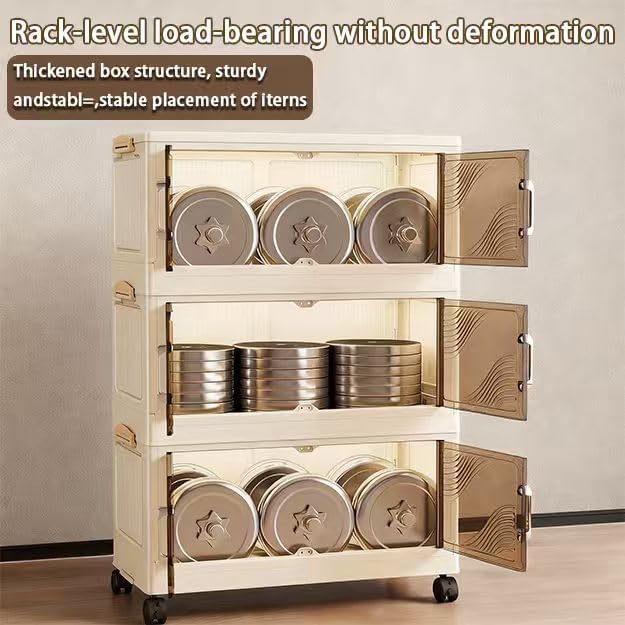 5 Tier Stackable Plastic Storage Bins with Lids Stackable Containers with Wheels and Magnetic Doors Wheels StackableStorage Bins for Living Room,Office,Dorm