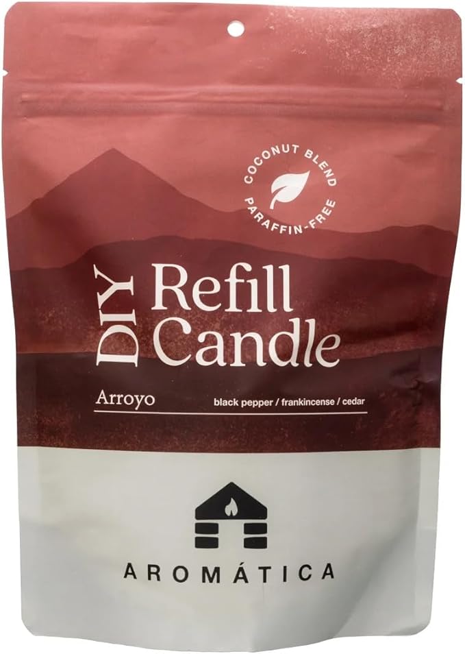 Bluecorn Aromática Arroyo Scented Candle Refill Kit – Amber, Warming Spices & Frankincense | Clean-Burning Coconut Wax | Non-Toxic Fragrance | 100% Compostable Pouch | DIY Candle Refill | Made in USA
