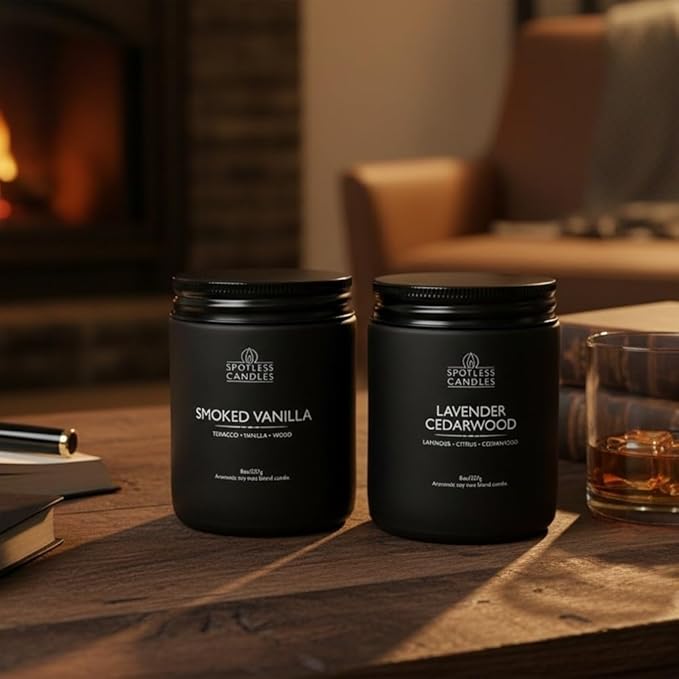 Mens Candle 2 x 8oz Pack Smoked Vanilla and Lavender Cedarwood Scents