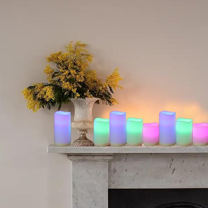 WRalwaysLX 3pack USB Type-C Rechargeable Color-Changing LED Pillar Candles with Remote Control, Dia2.5, H3 4" 5" for Bedroom, Living Room...