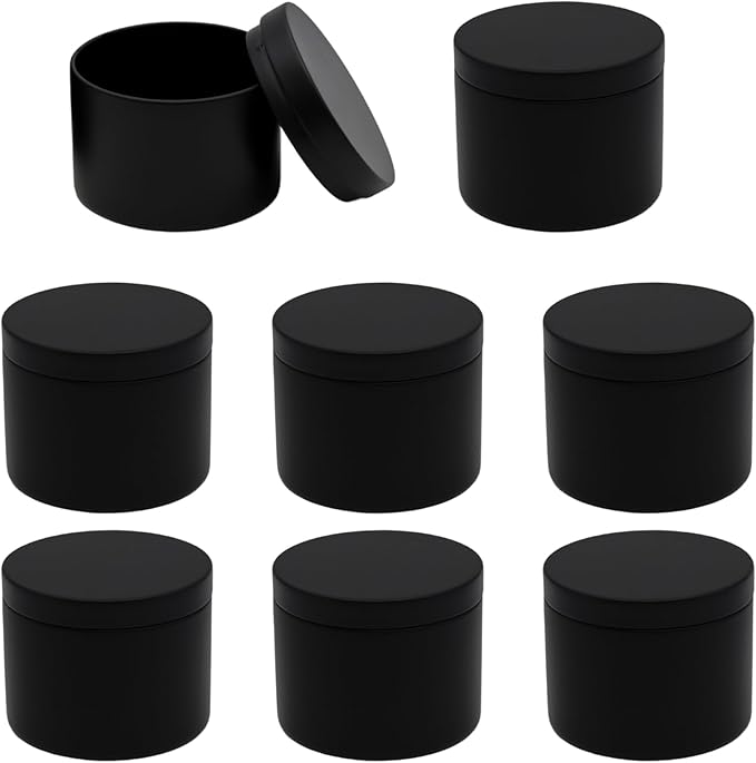 JAKOUE 8pcs Black 4oz Candle Tins with Lids - Premium Metal Candle Jars for DIY Craft, Wax Melts & Small Business (Leak-Proof Candle Containers) 65mm*45mm/2.56"*1.78"
