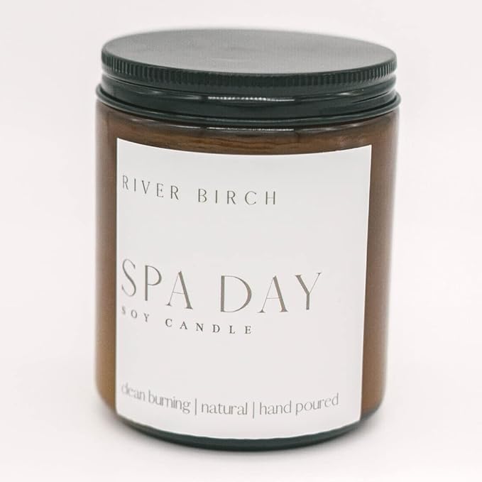 River Birch Candles Spa Day Scented Candle | Premium, All-Natural, Non-Toxic, Soy Amber Jar Candles | 8.5oz 40 Hr Burn Time | Cozy Relaxing Gifts for Home