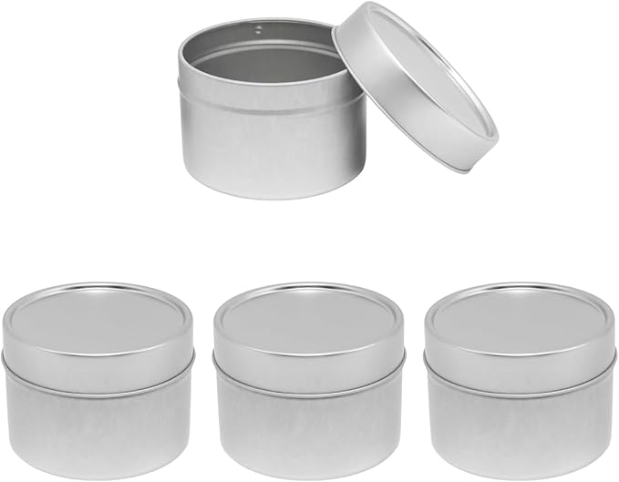 JAKOUE 4pcs Silvery 4oz Candle Tins with Lids - Premium Metal Candle Jars for DIY Craft, Wax Melts & Small Business (Leak-Proof Candle Containers) 65mm*45mm/2.56"*1.78"