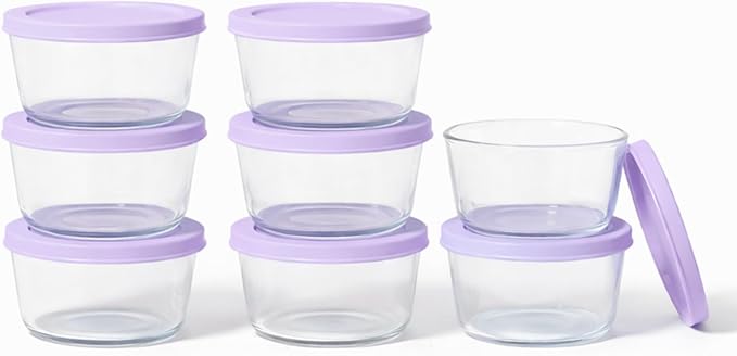 DURA LIVING 16-Piece Glass Food Storage Containers Set (8 Containers + 8 BPA-Free Lids) | 1-Cup, Leakproof | Microwave, Freezer, Oven & Dishwasher Safe | Ideal for Meal Prep & Pantry Organization