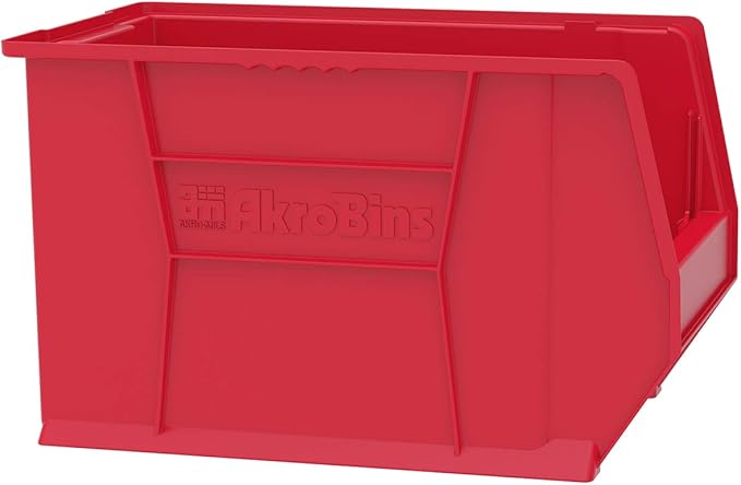 Akro-Mils 30282 Super-Size AkroBins Plastic Storage Bins, Space-Saving Stackable Bins for Garage, Classroom, Warehouse Organization, 20" L x 12" W x 12" H, Red, 2-Pack