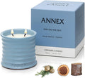 Annex Sea Breeze and Cypress Balls Luxury Scented Candle - 8oz Handmade Blue Ceramic Jar Candle, 50hr Clean Burn, 100% Non Toxic Soy Wax, Aesthetic Home Decor Gift for Men and Women - Sandalwood & Oud