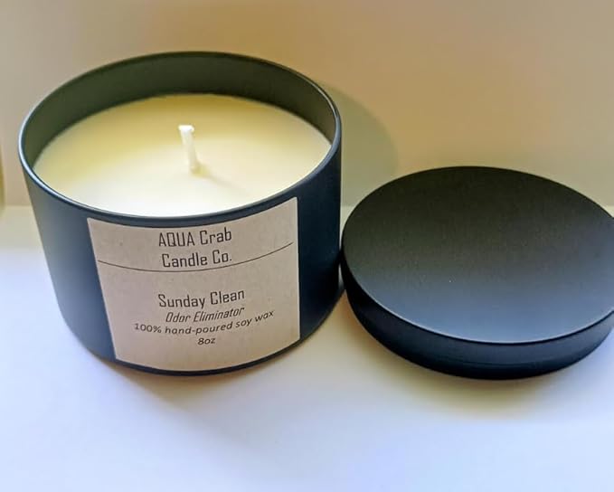 Odor Eliminator Candle, 8 oz., Soy Wax, Fresh Linen Scent, Sunday Clean