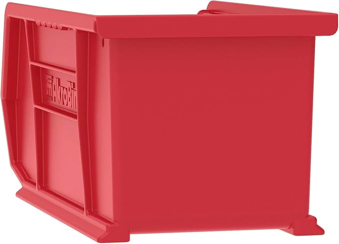 Akro-Mils 30237 AkroBins Plastic Storage Bins, Space-Saving Stackable Bins for Garage, Pantry, Craft Organization, 9" x 6" x 5", Red, 12-Pack
