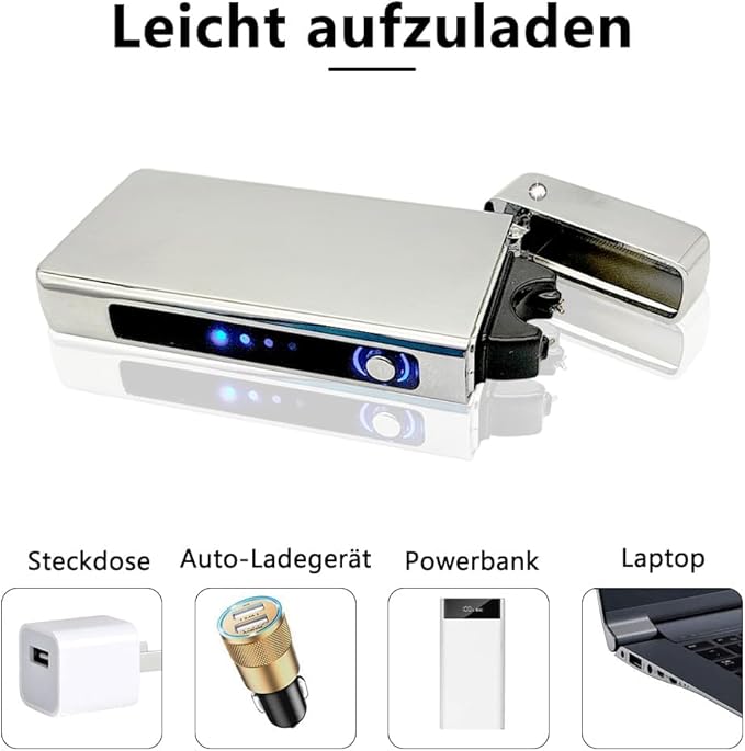 GADATOP Arc Plasma Flame Lighter USB Rechargeable Windproof Electric Lighter for Candle (Silver)