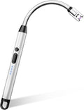 VEHHE Electric Candle Lighter, Plasma Arc Windproof BBQ Lighters with Touch Lock, Electric Lighter USB C Rechargeable with 360° Flexible Neck for Fireworks Camping Festivals (Silver)