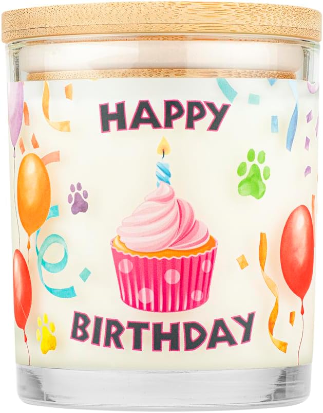 One Fur All Pet Happy Birthday Candle - Pet-Friendly & Natural Wax Candles - Birthday Cake Candle Scent - Plant-Based Eco-Friendly Scented Wax Candles - Dog Birthday Gift - Pet Odor Eliminator Candle