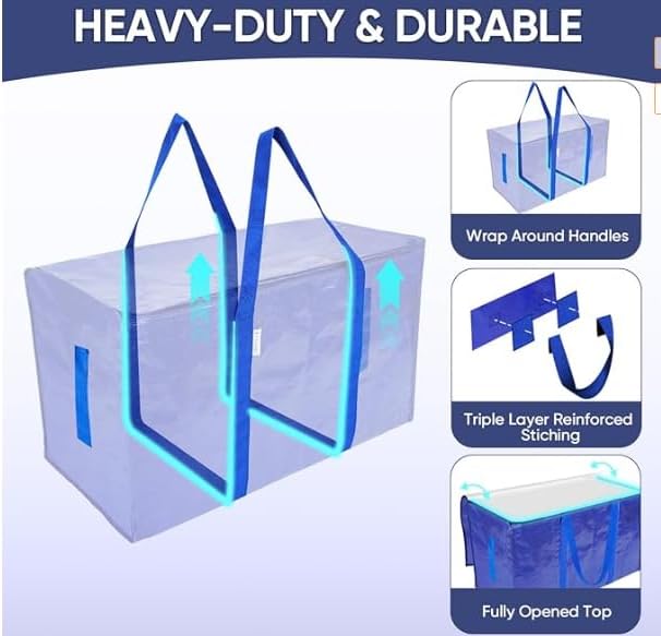 6-Pack Extra Large Heavy-Duty Moving Bags with Zippers & Handles - Space Saving Storage Solution