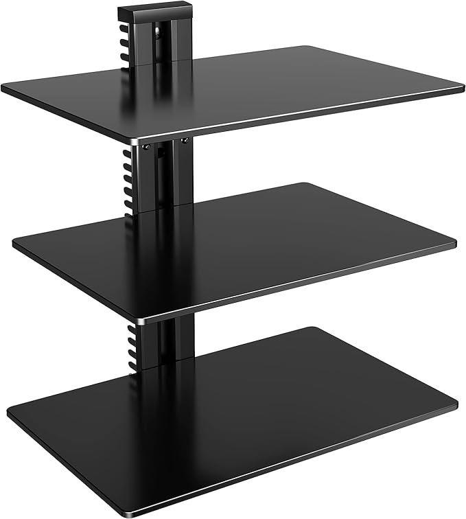 PERLESMITH Floating Wall Mounted Shelf AV Mount Shelf - Holds up to 16.5lbs - DVD DVR Component Shelf with Strengthened Tempered Glass - Perfect for DVD Players, TV Box and Cable Box, PSDSK3
