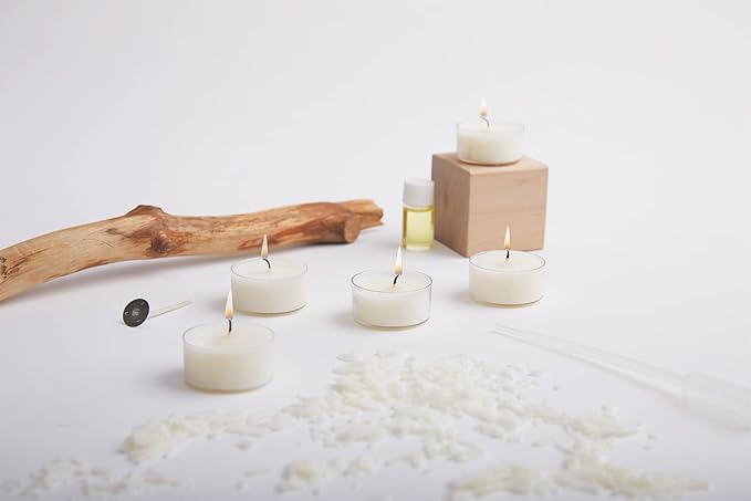 Soy Tealight, Single Craft Kit Set, Beige, Includes 5 Clear Polycarbonate Tealight Cases, 100g Soy Wax, 5 Tealight Wicks, 4ml Vanilla Fragrance Oil, Pipette, Instructions
