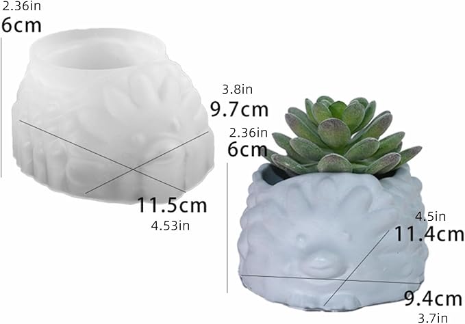 3D Animal Flower Pot Vase Silicone Mold for Resin Plaster Concrete Cement Clay, Succulents Planter Mold Epoxy Resin Kit for DIY Candle Pen Holder Succulent Pot (Hedgehog)