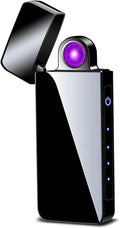 Spinning Arc Plasma Lighter - USB Rechargeable Electric Lighter with LED Display, Pocket- Size Design for Camping, Candles, Outdoor (ICY Black)