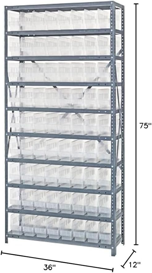 Quantum Storage Systems 1275-201YL Store More Steel Shelving Unit with 6" Shelf Bins, 12" D x 36" W x 75" H, Yellow