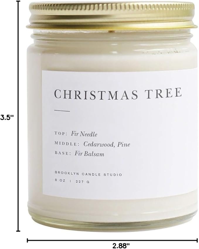Brooklyn Candle Studio Christmas Tree Jar Candle - Luxury Scented Candle, Vegan Soy Wax, Hand Poured in The USA, 50 Hour Slow Burn Time - 7.5oz