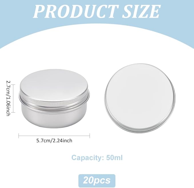 BENECREAT 20 Pack 1.7 OZ Tin Cans Screw Top Round Aluminum Cans Screw Lid Containers - Great for Store Spices, Candies, Tea or Gift Giving (Platinum)