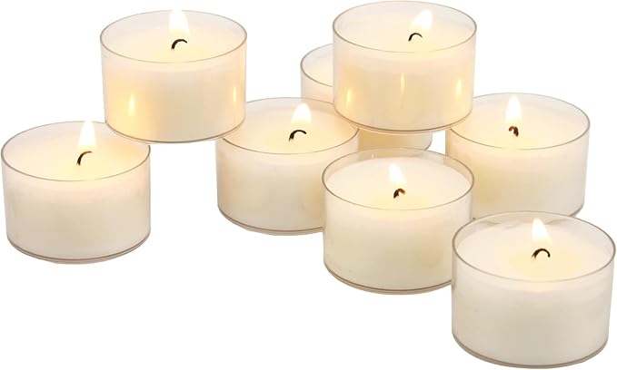 Stonebriar Bulk 192 Pack Unscented Smokeless Long Burning Clear Cup Tea Light Candles with 8 Hour Extended Burn Time