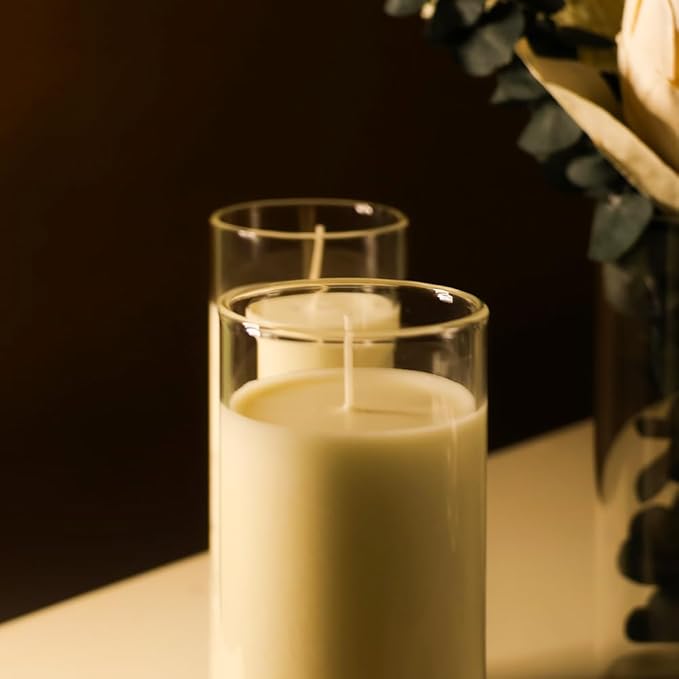 2.24x7 inch 7 Day White Pillar Candles in Glass Set of 4 Up to 120Hour Burn time, Unscented Prayer, Religious Candles for Memorials, Vigil, and Emergency