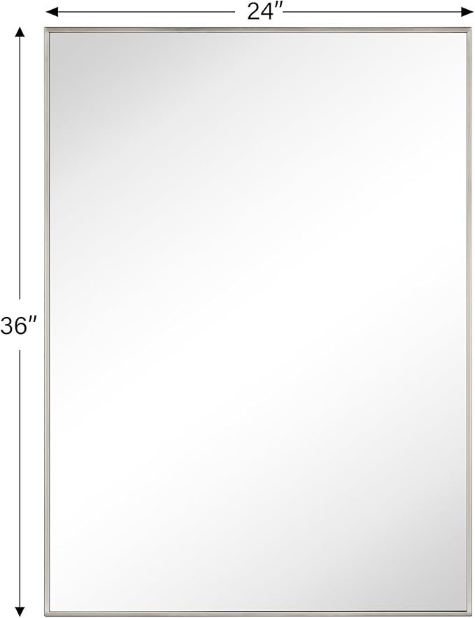 TEHOME Brushed Nickel Bathroom Vanity Mirror with Squared Corners, 24x36'' Silver Rectangle Stainless Steel Metal Framed Mirror for Bathroom