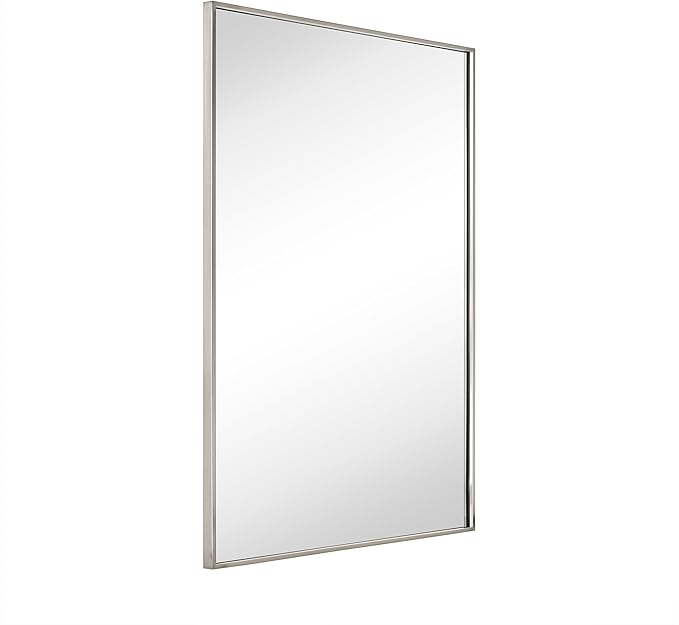 TEHOME Brushed Nickel Bathroom Vanity Mirror with Squared Corners, 20x28'' Silver Rectangle Stainless Steel Metal Framed Mirror for Bathroom