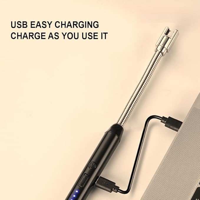 Rechargeable Electric Lighter, USB Plasma Flameless Windproof, 360 Degree Flexible Hose, Stainless Steel for Kitchen Gas Stove Candles Fireworks