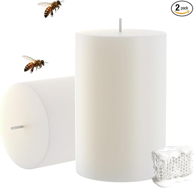 White Natural Beeswax Pillar Candles-40 Hours Burn Time 100% Pure Beeswax Candles | Organic Bees Wax for Home, Prayer, Christmas, Party | Unscented, Smokeless, Dripless 2 Pack (2×3 inch)