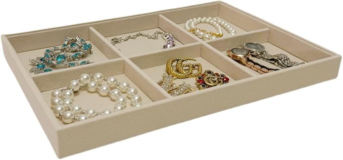 Large Beige Premium Quality Velvet Jewelry Display Box Tray Stackable Practical Trade Show Home Store 6 Grids Jewelry Tray Drawer Inserts