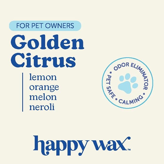 Happy Wax Golden Citrus Wax Melts for Pet Owners – Odor Eliminating, Calming, Pet-Safe, Non-Toxic, Dye-Free, Perfect for Use with Wax Warmers - 4 oz Pouch