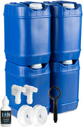 5-Gallon Stackable Water Storage Containers with Lids, Emergency Water Storage Kit Including Spigots, Wrench, and Water Preserver, 20 Gallons
