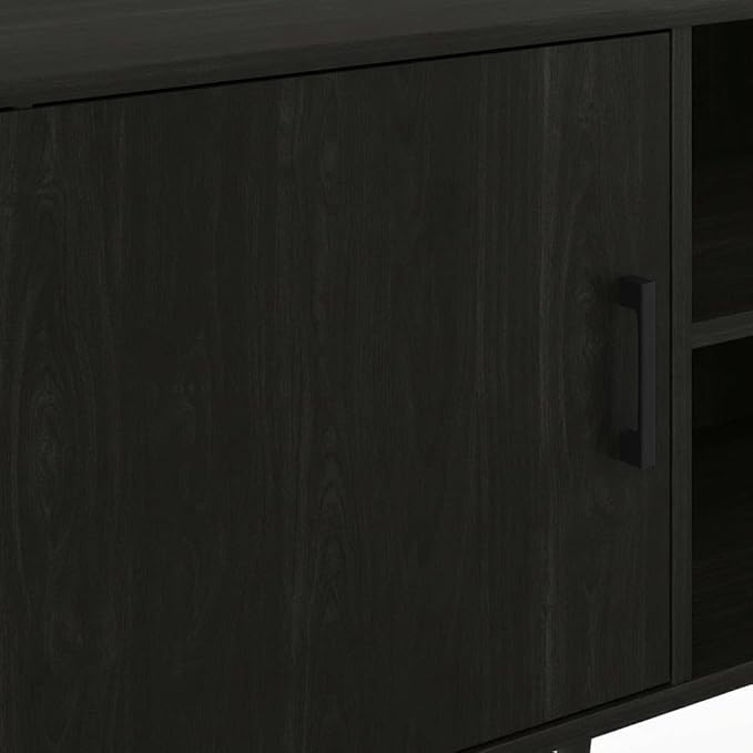 Furnifact Espresso Mid Century Style TV Stand with Wood Legs, One Cabinet and Two Shelves, Durable Wooden Construction, Elegant and Functional Design
