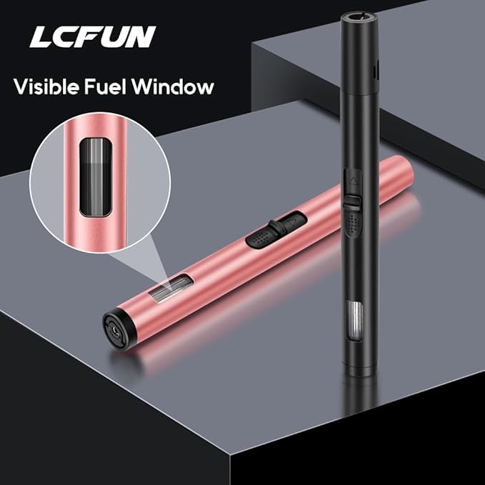 LcFun Torch Lighters 3 Pack Refillable Butane Lighter with Visible Fuel Window, Windproof Adjustable Jet Flame Long Lighters for Candle, Grill, BBQ, Camping, Fireworks (Butane NOT Included)