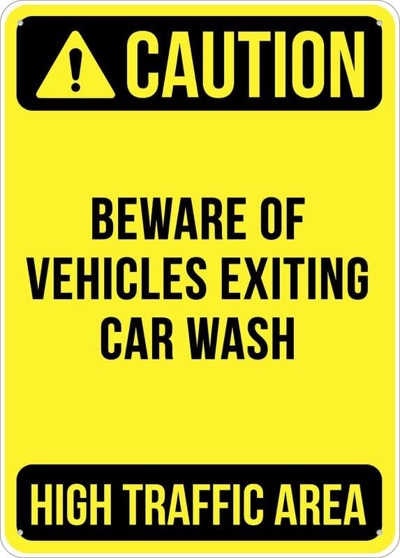 Beware Of Vehicles Exiting Carwash Sign Outdoor Signs Aluminum 12X8 Inch Uv Ink Printed For House And Business