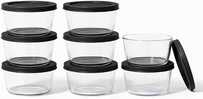 DURA LIVING 16-Piece Glass Food Storage Containers Set (8 Containers + 8 BPA-Free Lids) | 1-Cup, Leakproof | Microwave, Freezer, Oven & Dishwasher Safe | Ideal for Meal Prep & Pantry Organization