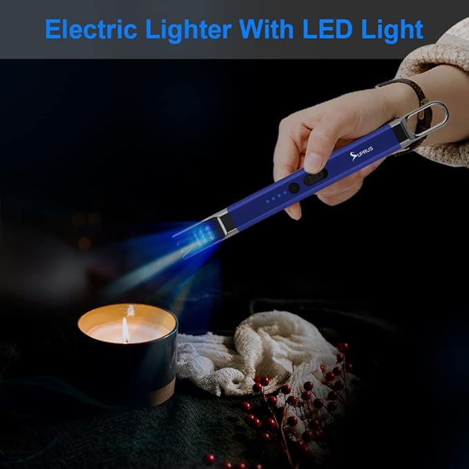 SUPRUS Candle Lighter Electric Arc Lighter Windproof Flameless USB Rechargeable Lighter with LED Light for Candle Camping BBQ Cooking (Blue)