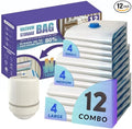 12 Pack Vacuum Storage Bags With Electric Pump, Compression Space Saver for Comforter, Bedding, Blanket Storage, Vacuum Seal Bags for Clothing, Luggage and Closet Organizer