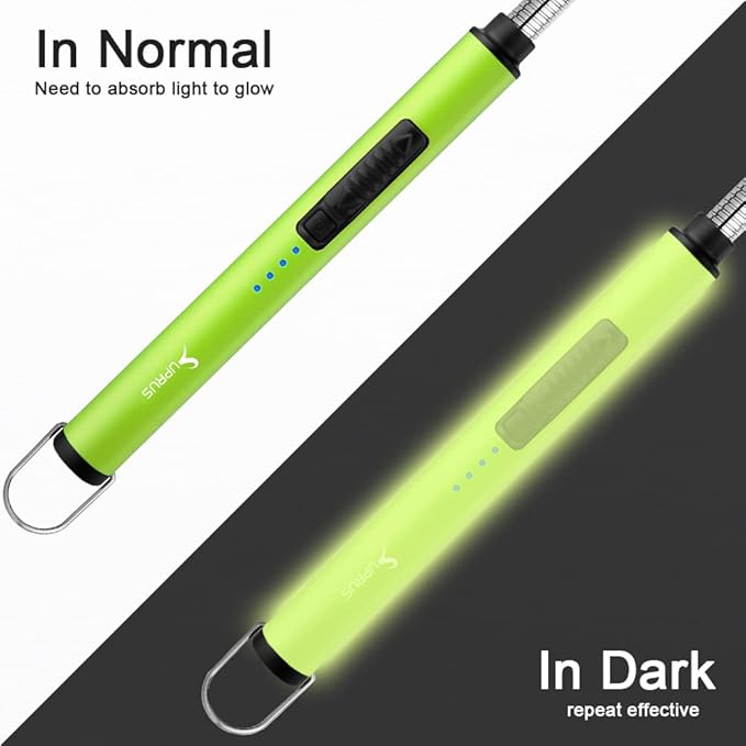 SUPRUS Fluorescent Lighter Glows in The Dark 360°Flexible Neck USB Rechargeable Windproof Triple Safety for Candle Cooking BBQ in Party (Yellow)