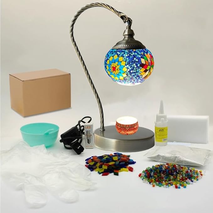 DIY Turkish Mosaic Table Melting Wax Lamp Kit for Adult,Stained Glass Candle Warmer Holder Making Kit,Easy Mosaic Art Room Decor Craft Kit
