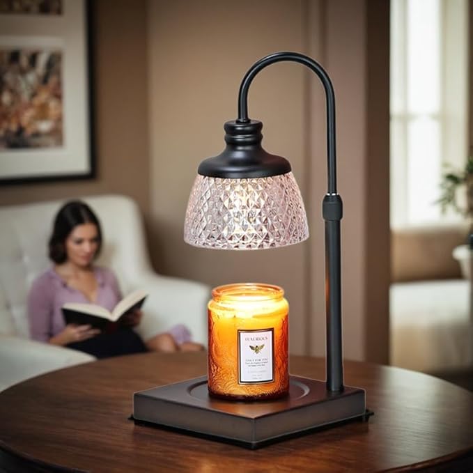 Candle Warmer Lamp, Auto Shut Off with Timer Control, Brightness Heat Level Control with Dimmable Switch, Height Adjustable Top-Down Candle Melting with 2 Bulbs(Black)