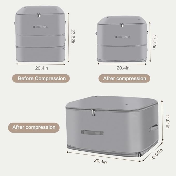 Space Saving Self Compression Organizer,Compression Storage Bags for Bedding and travel,Storage bags for Blankets Duvet Quilts Pillows, Comforter Storage with zippered ventilation holes（Grey XL）