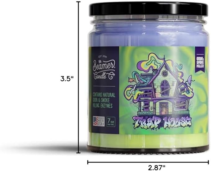 Beamer Candle Co. - Trap House Candle – Sweet Juicy Grape Scent - Odor Eliminating - High Fragrance - Medium 7oz Glass Jar - 55 Hour Burn Time