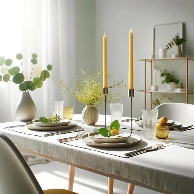 10-Inch Tall Dripless Taper Candles Set of 4 - Yellow Tapered Candles, Perfect for Spring - Smokeless, Unscented, Long Burning - Hand Poured, Colored Tall Candlesticks - Light Yellow