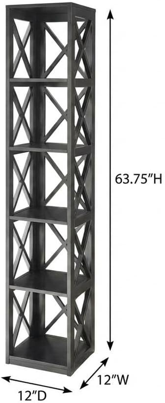 Furnifact Black 5 Tier Corner Bookcase with Spacious Shelves, Modern Design, Durable Non-Lead Base Paint Finish, Ideal for Living Room or Office Storage