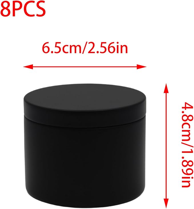 JAKOUE 8pcs Black 4oz Candle Tins with Lids - Premium Metal Candle Jars for DIY Craft, Wax Melts & Small Business (Leak-Proof Candle Containers) 65mm*45mm/2.56"*1.78"